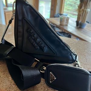 Prada triangle leather shoulder bag